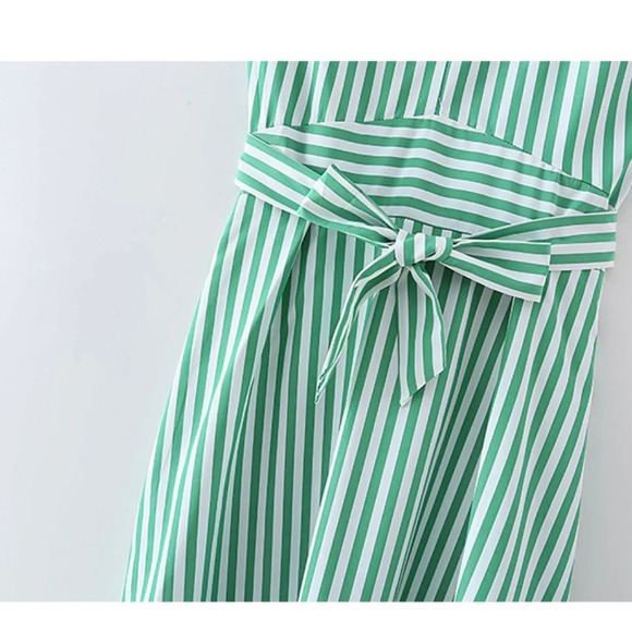 Casual Stripe Printing Off Shoulder Sleeveless Dress - Picture 7 of 8